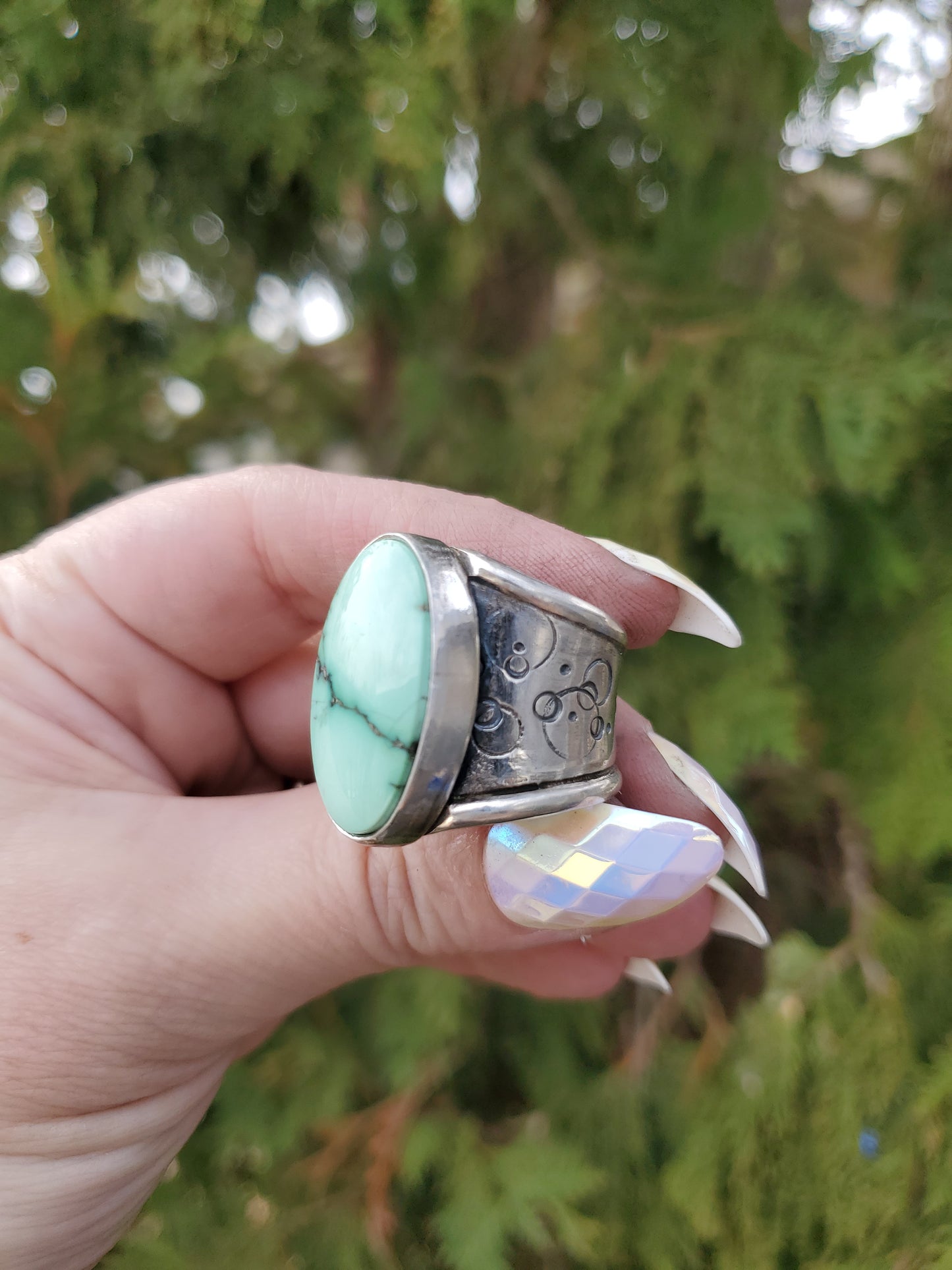 Desert Bloom Variscite Ring Size 8.25 - Wood Bison Metal