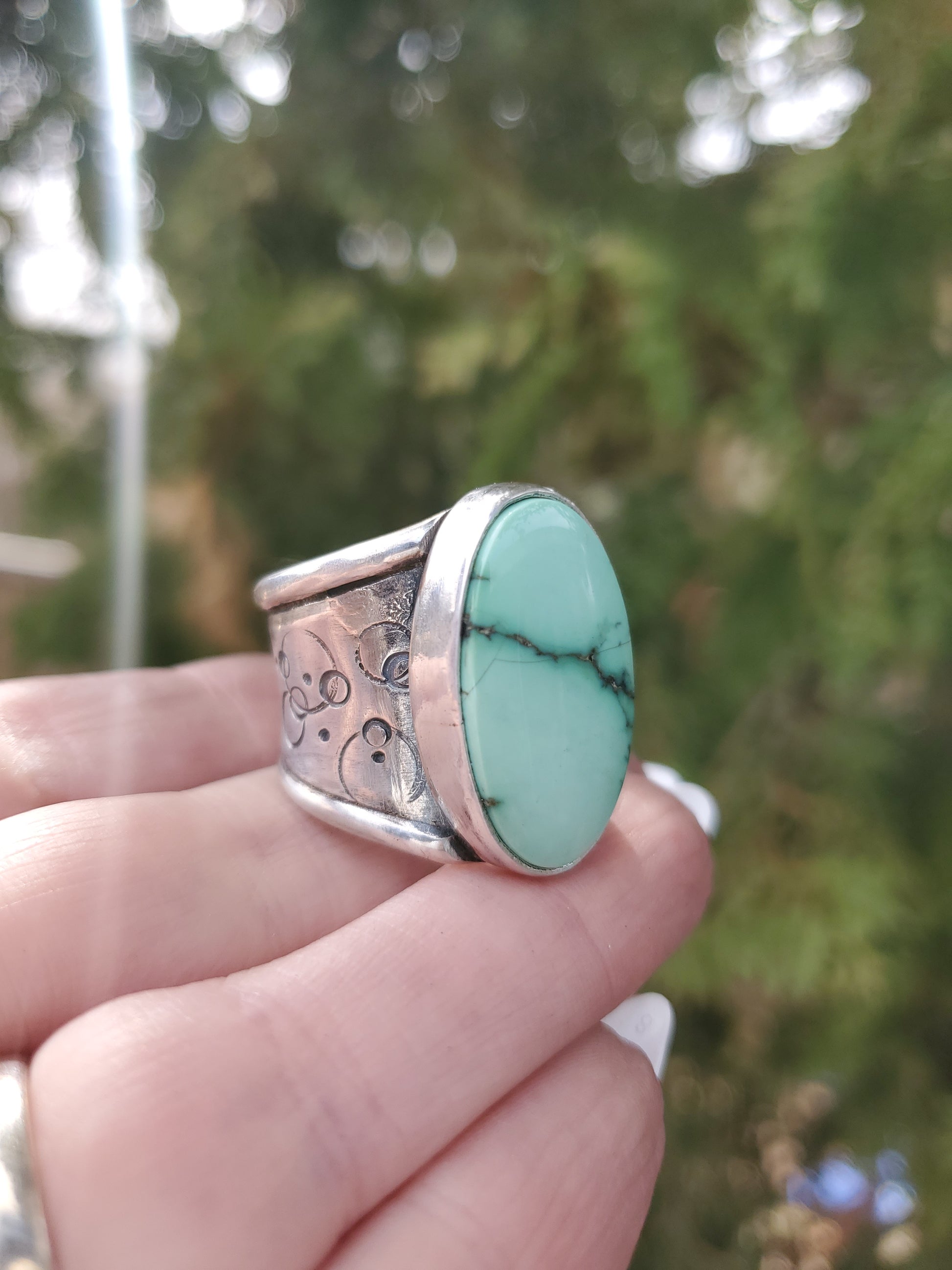 Desert Bloom Variscite Ring Size 8.25 - Wood Bison Metal