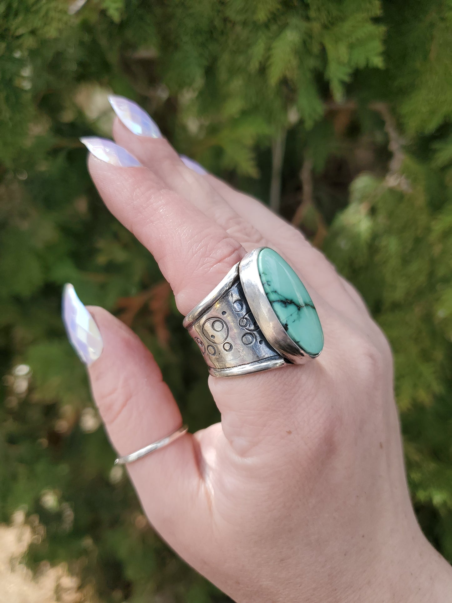 Desert Bloom Variscite Ring Size 8.25 - Wood Bison Metal