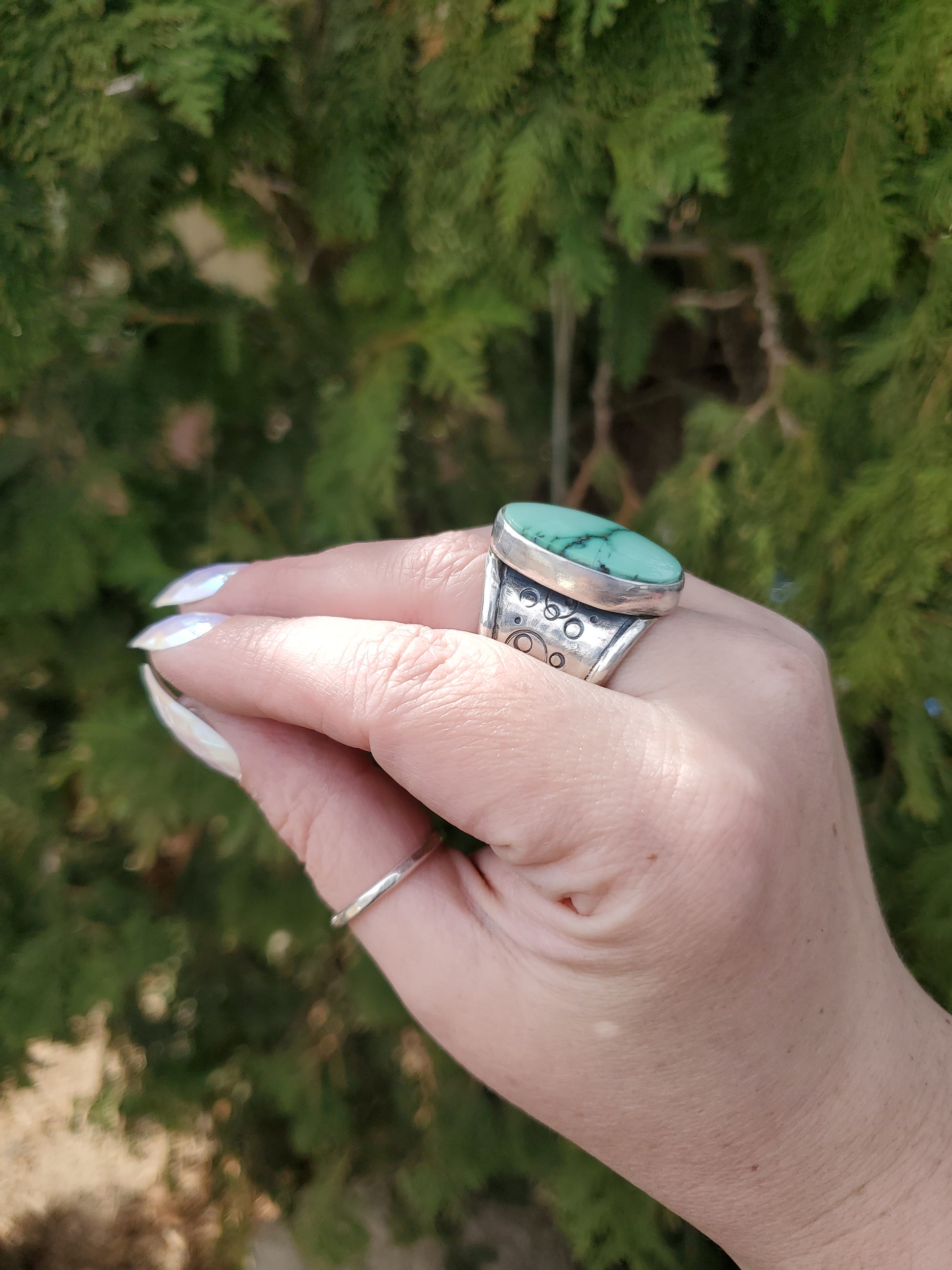 Desert Bloom Variscite Ring Size 8.25 - Wood Bison Metal