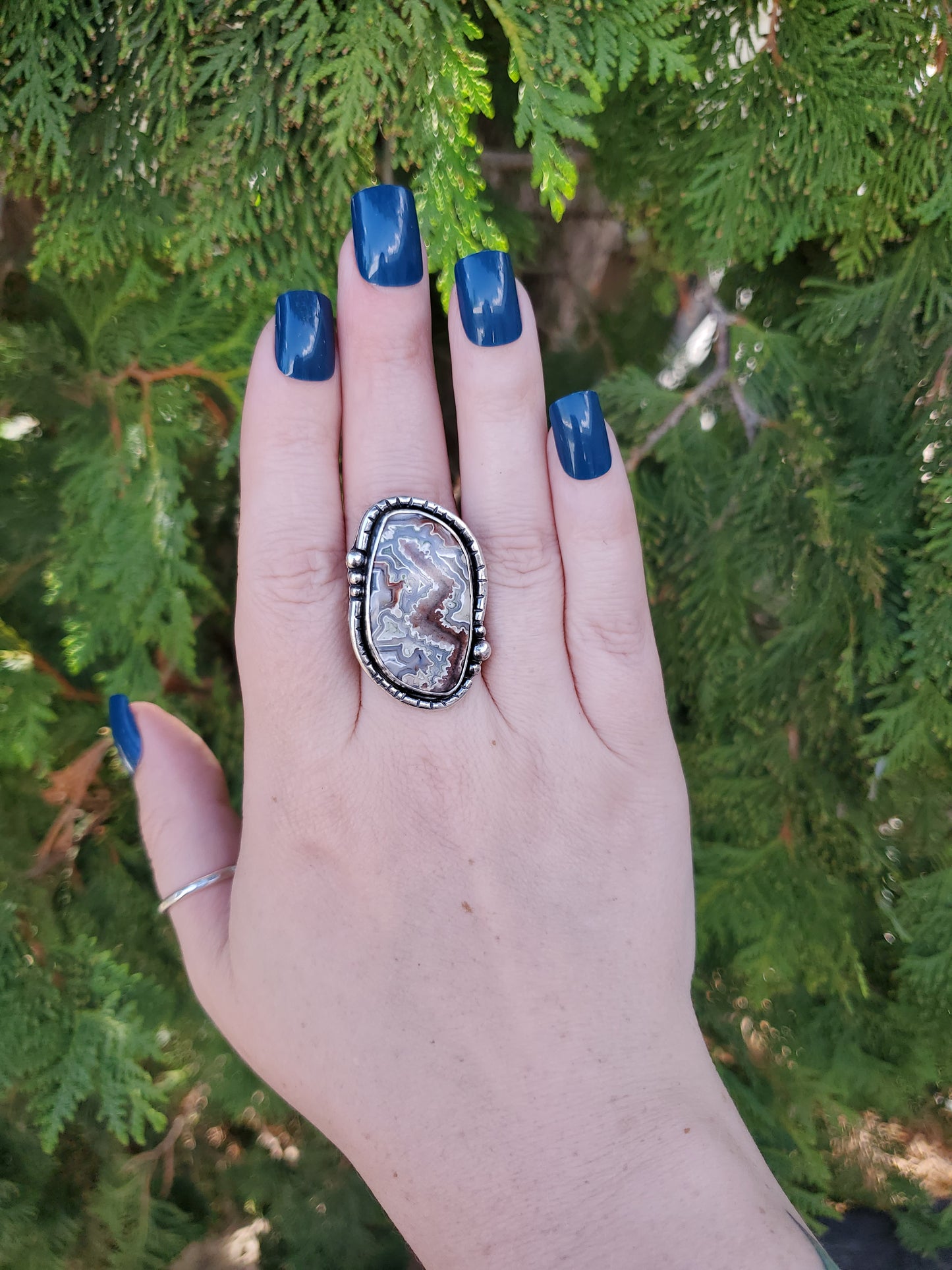 Crazy Lace Agate Statement Ring - Wood Bison Metal