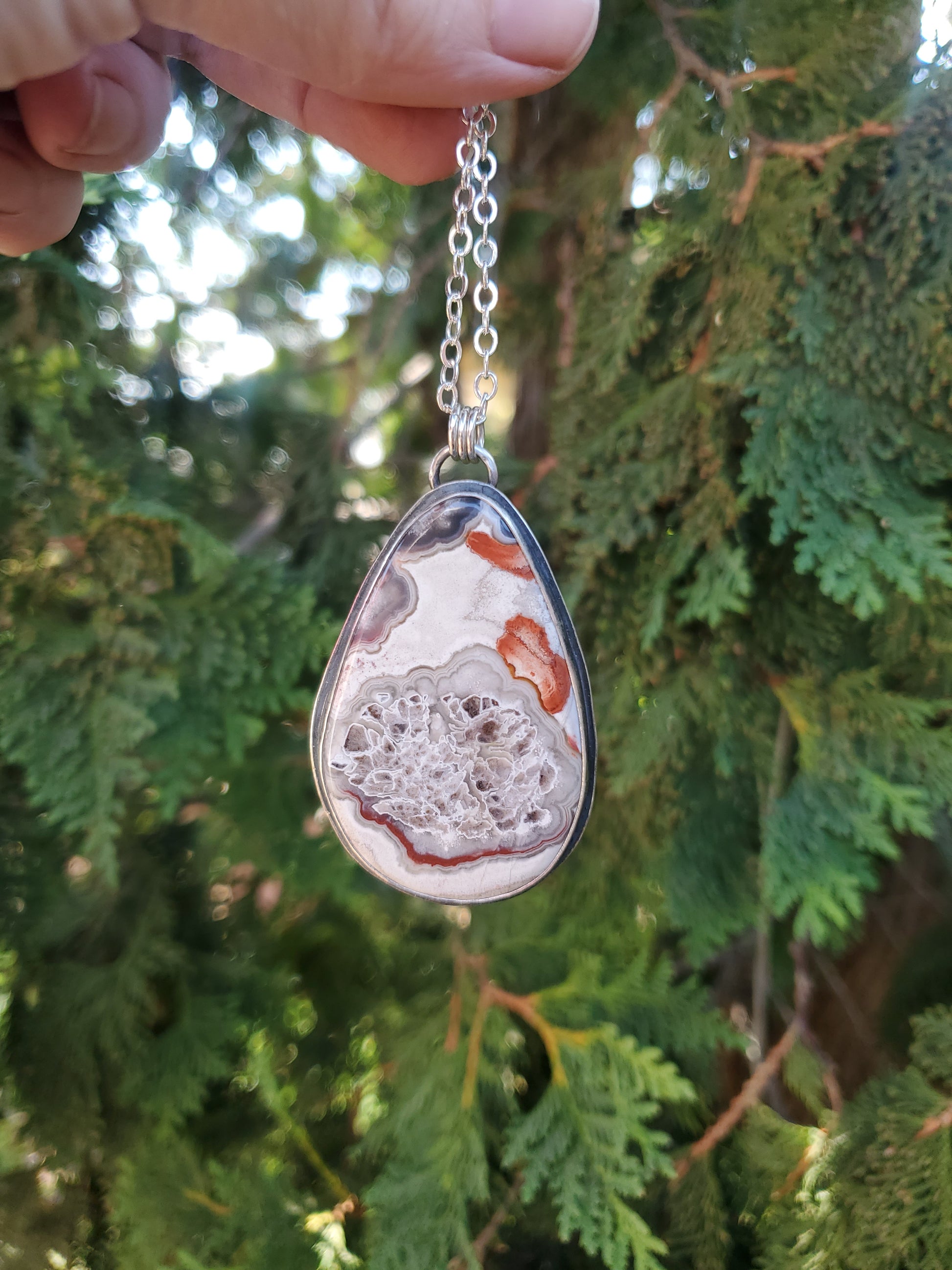 Crazy Lace Agate Necklace - Wood Bison Metal