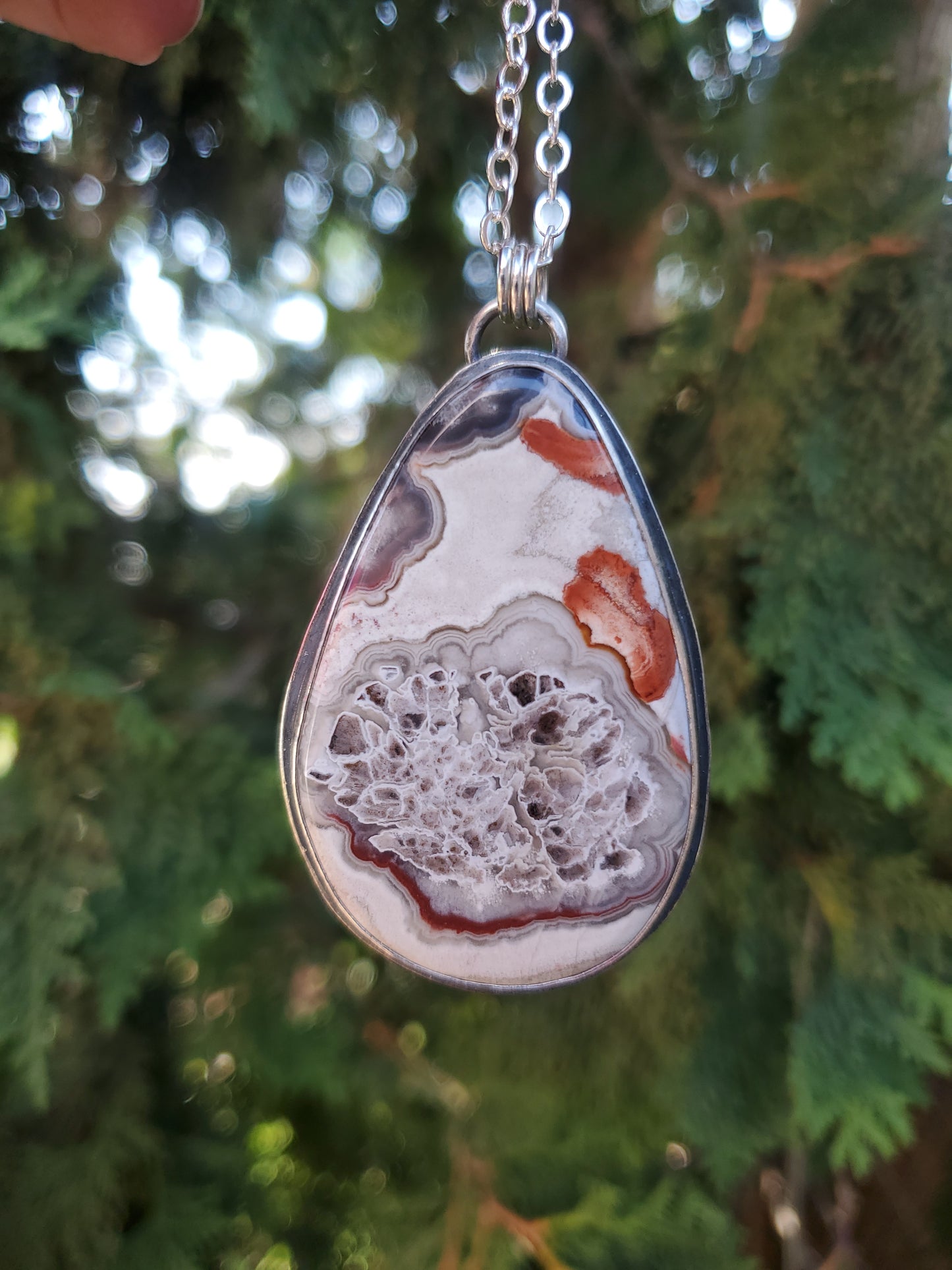 Crazy Lace Agate Necklace - Wood Bison Metal