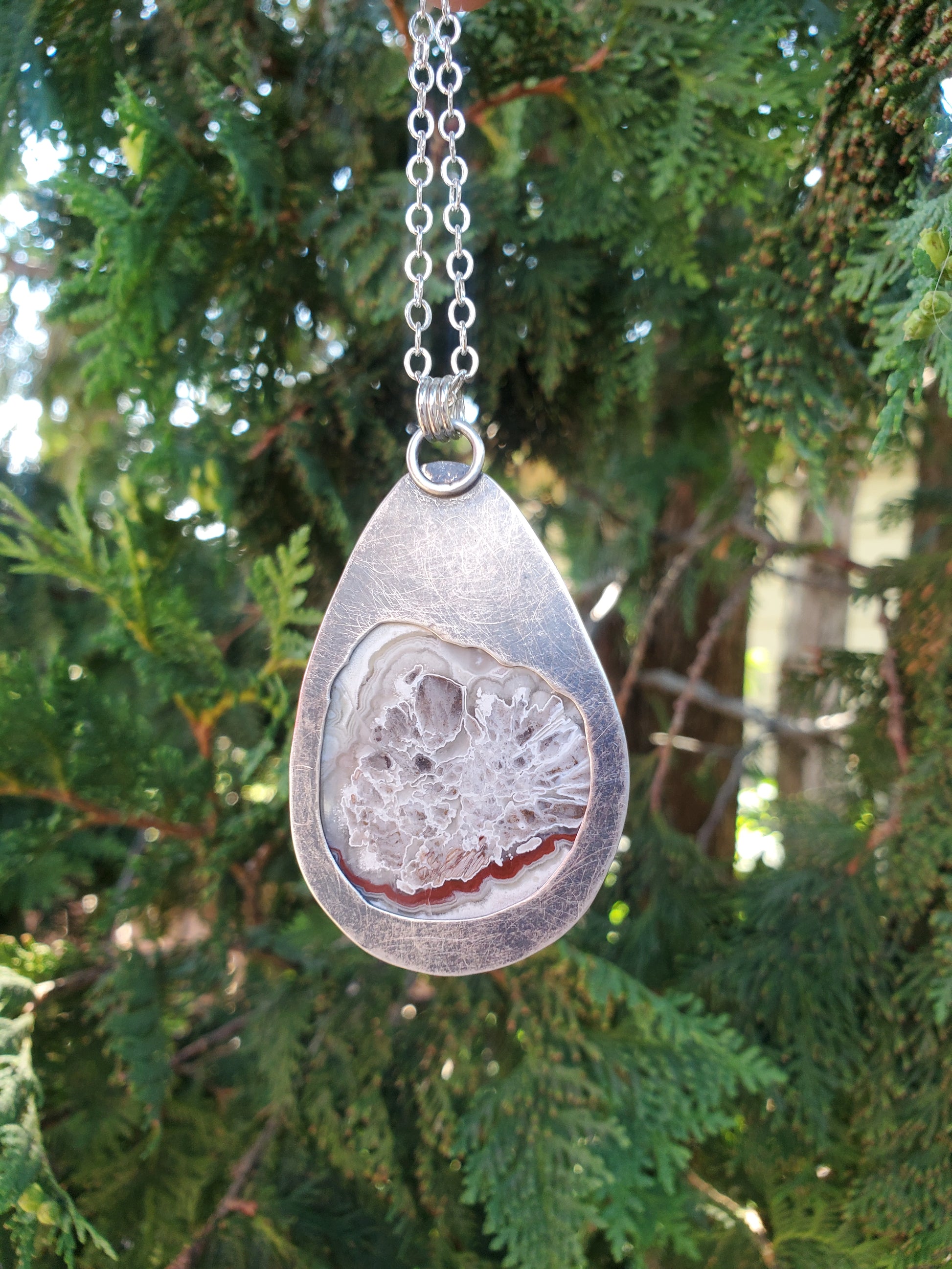 Crazy Lace Agate Necklace - Wood Bison Metal